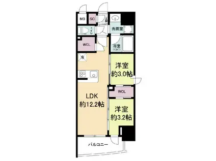 セレニテフラン難波(2LDK/8階)の間取り写真