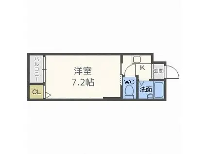 ミドゥスジ堺II(1K/2階)の間取り写真