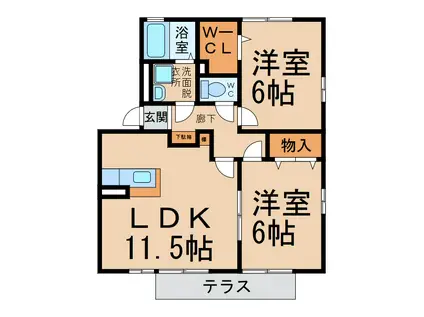 メルベーユ・ボヌールA・B・C・D棟(2LDK/2階)の間取り写真