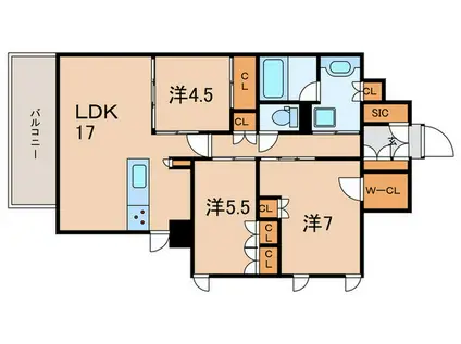 グランカサーレ西明石駅前(3LDK/9階)の間取り写真