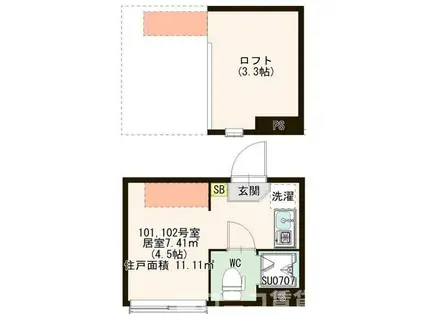 ハーモニーテラス西葛西II(ワンルーム/1階)の間取り写真