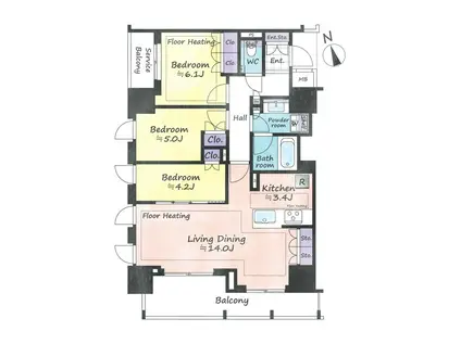 アトラス麻布十番(3LDK/4階)の間取り写真