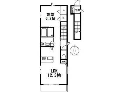 み・カーサ大山(1LDK/2階)の間取り写真