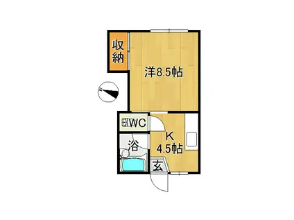 コーポロゼッタII(1K/2階)の間取り写真