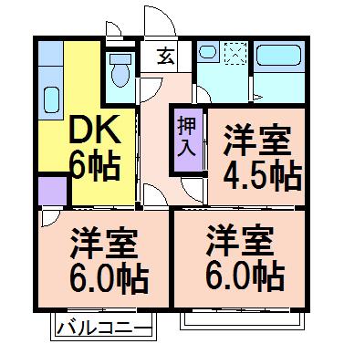 アーバンハイツ(3DK/1階)の間取り写真