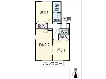 セゾンA(2DK/2階)の間取り写真