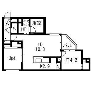 TERRACE SAKURA2年間1万円ダウンキ(2LDK/1階)の間取り写真