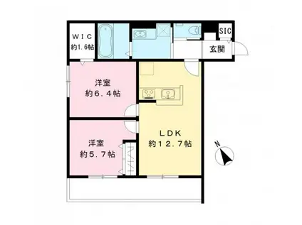 フィカーサ柏の葉(2LDK/1階)の間取り写真