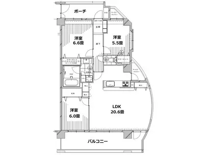 ハイホーム墨田百花園ブロードパーク(3LDK/13階)の間取り写真