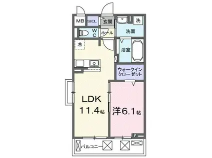 ラピス飯能(1LDK/2階)の間取り写真