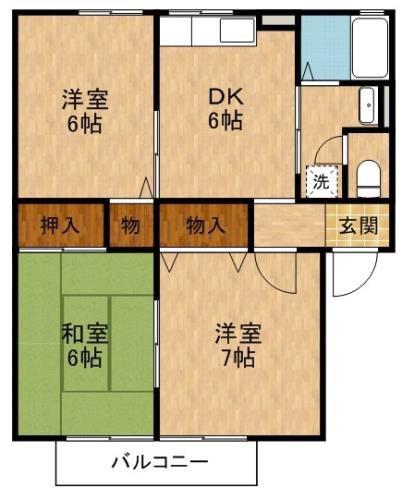 カルム・ロジュマンA棟(2LDK/2階)の間取り写真