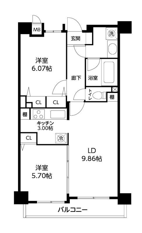 レジディア三軒茶屋II(2LDK/5階)の間取り写真