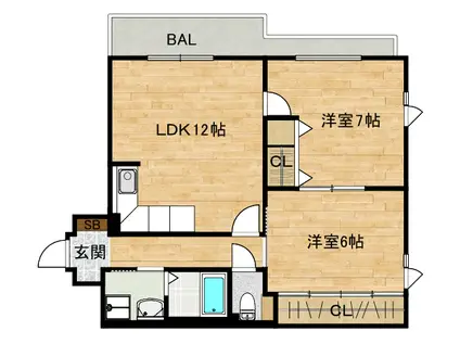 第2長法寺マンション(2LDK/1階)の間取り写真