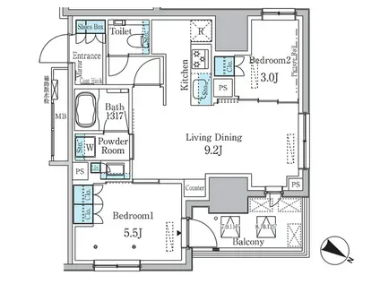 ラテスト白金台(2LDK/10階)の間取り写真