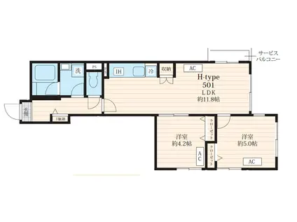 FOSSETTE池田山 フォセット池田山(2LDK/5階)の間取り写真