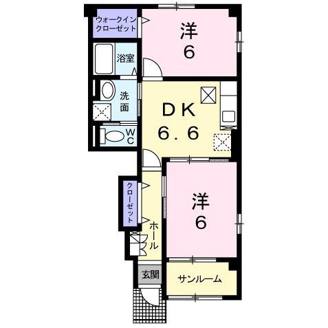 セゾン 風(2DK/1階)の間取り写真