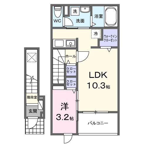 古川渡アパート(1LDK/2階)の間取り写真