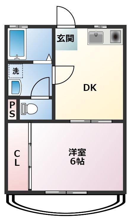 サンライズ往完(1DK/2階)の間取り写真