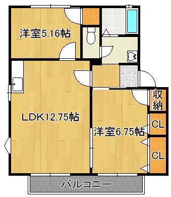 フレグランス常磐A棟(2LDK/2階)の間取り写真