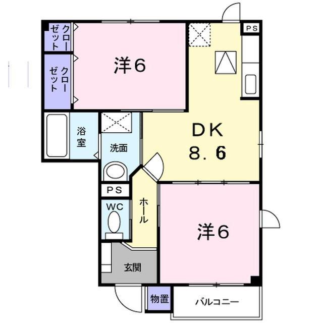 フォンテーヌB(2DK/1階)の間取り写真