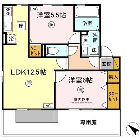 リュミエール(2LDK/1階)の間取り写真