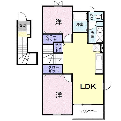 グランシャリオB(2LDK/2階)の間取り写真