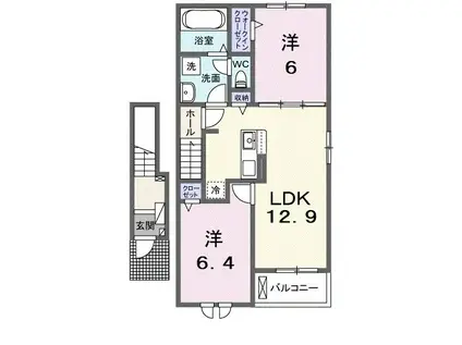 プリムローズガーデン B(2LDK/2階)の間取り写真