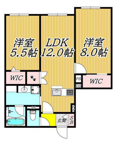 西宮市門前町へーベルメゾン(2LDK/1階)の間取り写真