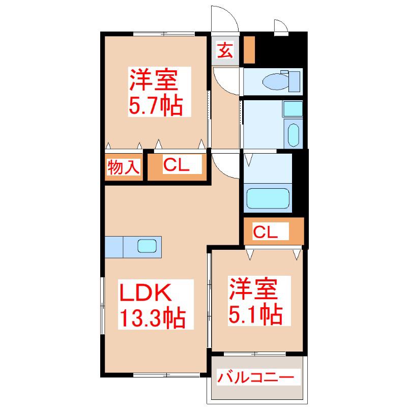 A・グランドパレス(2LDK/1階)の間取り写真
