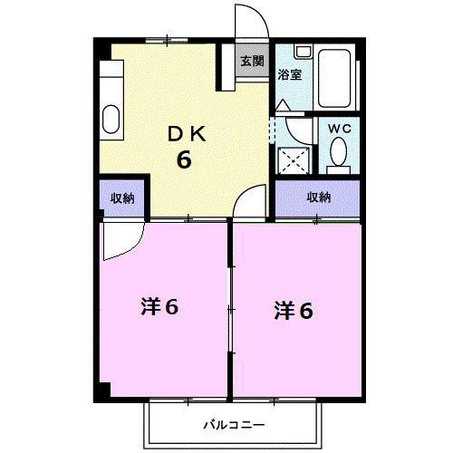シティハイツ高木A(2DK/2階)の間取り写真