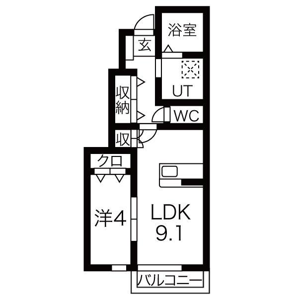 LA VITA BRILLANTE II(1LDK/1階)の間取り写真
