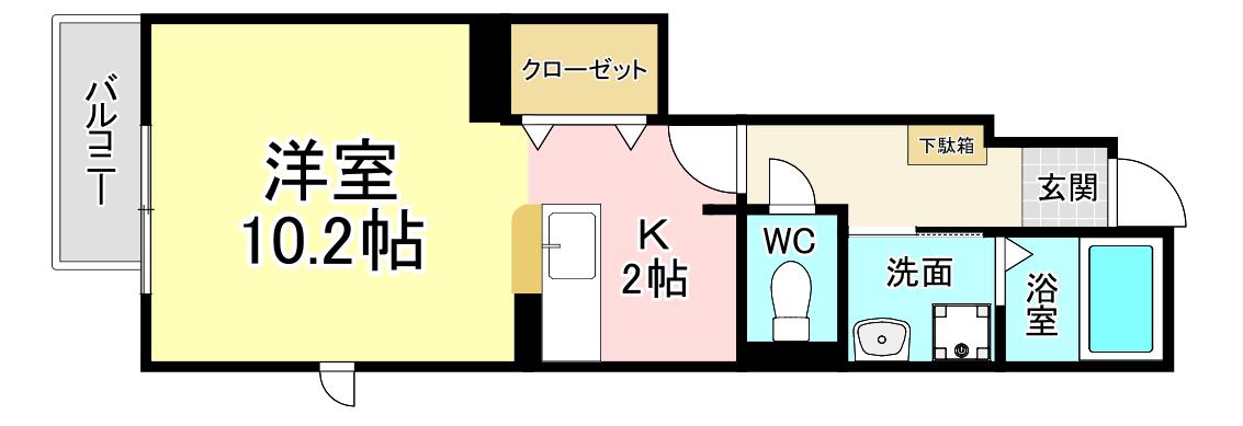 パークヒルズJ・B(1K/1階)の間取り写真