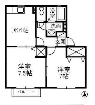グリーンレーベルA棟(2DK/1階)の間取り写真