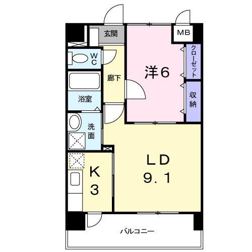 スカイシャトレ柚須(1LDK/3階)の間取り写真