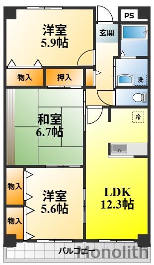 パルティール小柴(3LDK/2階)の間取り写真