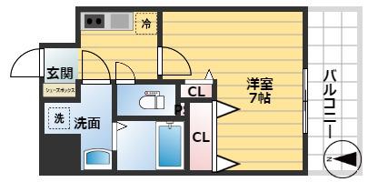 ラシーヌ瓦屋町(1K/3階)の間取り写真