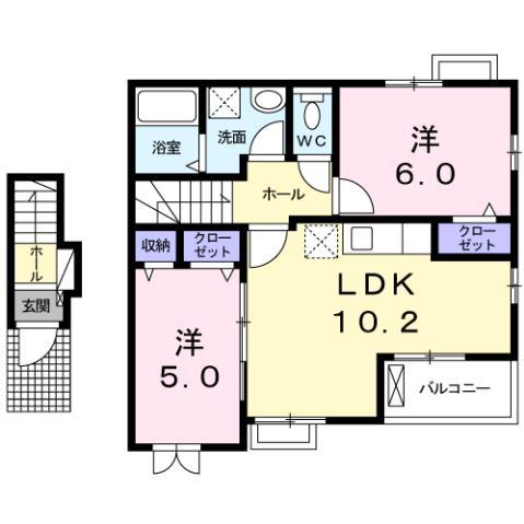 サンライズヒルVI(2LDK/2階)の間取り写真