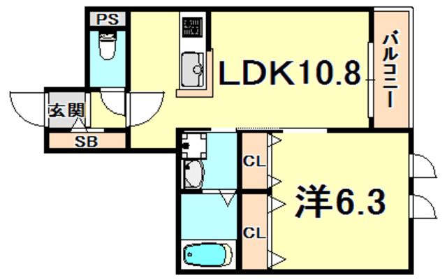 コウベアーバン(1LDK/2階)の間取り写真