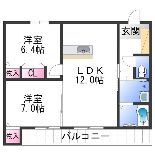 ベレオ黒田(2LDK/3階)の間取り写真