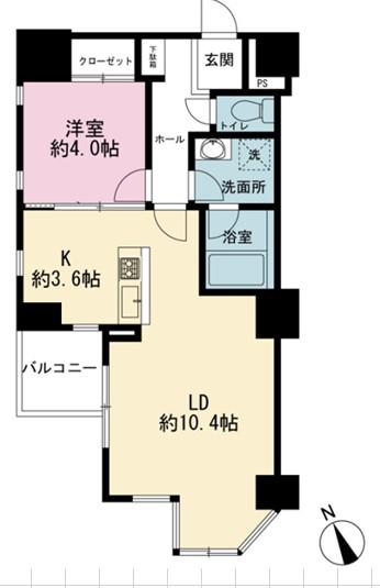 宮庭 東新宿ビル(1LDK/8階)の間取り写真