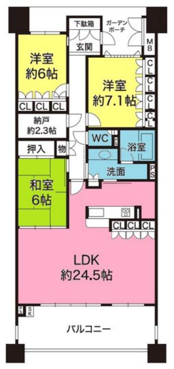 摩耶シーサイドプレイスイースト5番館(3LDK/3階)の間取り写真