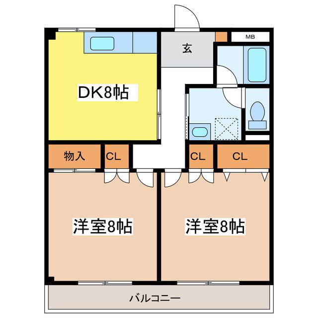 フラップハイツ(2DK/3階)の間取り写真