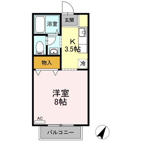 プリメーラいそあい(1K/2階)の間取り写真