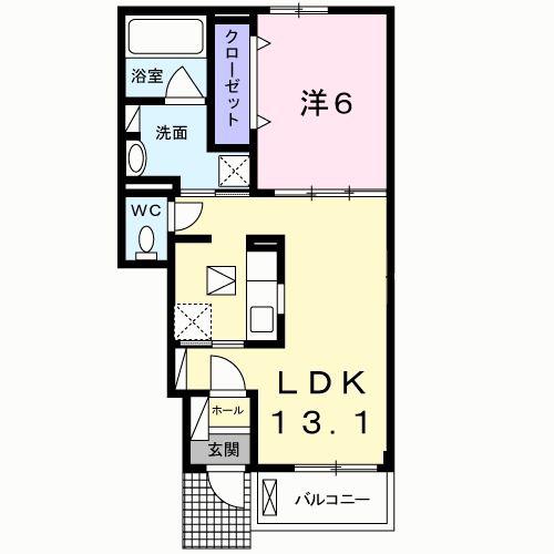 ユニゾンII(1LDK/1階)の間取り写真