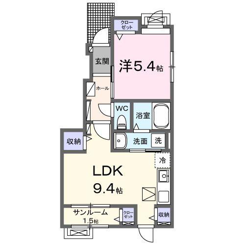 プリマ オランジェ(1LDK/1階)の間取り写真