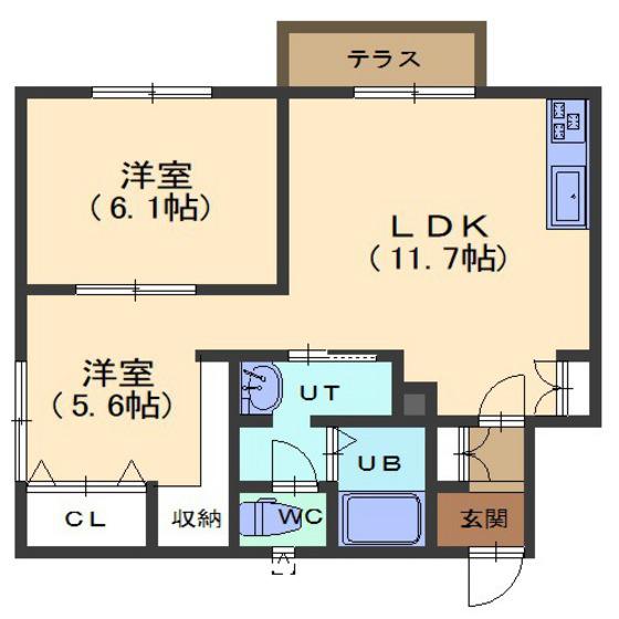コーポ城(2LDK/1階)の間取り写真