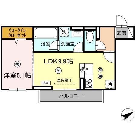 VIE ORNER東深津(1LDK/2階)の間取り写真