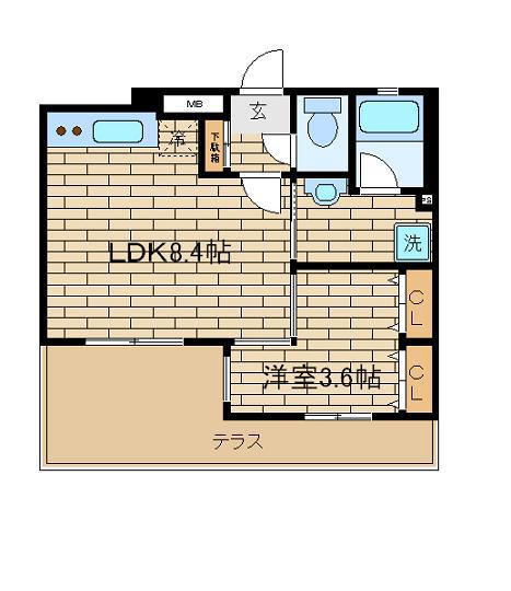 ワコーレヴィータ須磨浦通(1DK/1階)の間取り写真