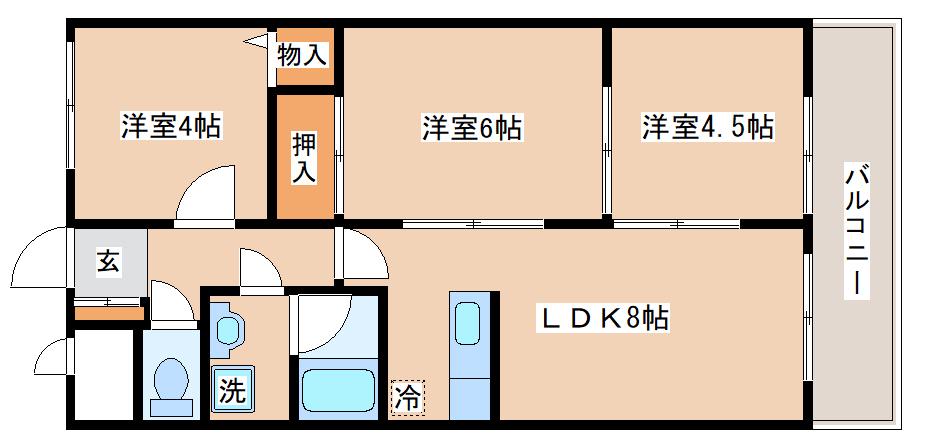日宝アドニス塩屋(3LDK/6階)の間取り写真