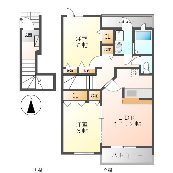 REIZ(2LDK/2階)の間取り写真